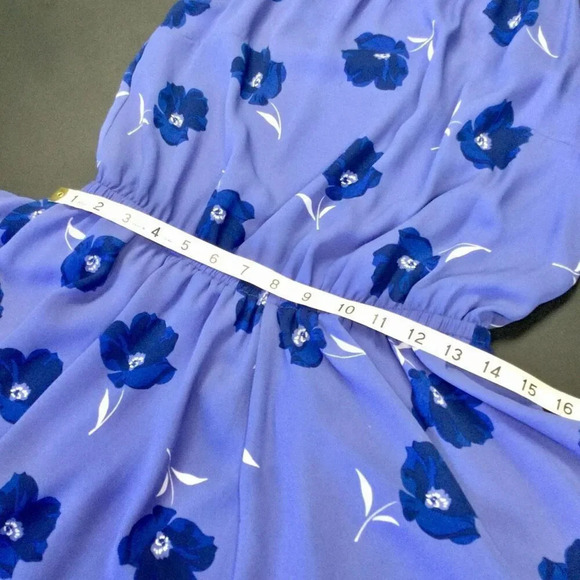 Banana Republic Womens Small Halter Style Dress Blue Floral Elastic Waist Flowy - Picture 6 of 9